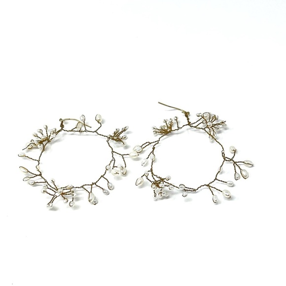New Anthropologie BHLDN Pearl Hoop Earrings - Picture 4 of 6